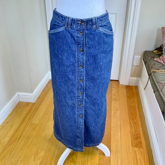 Jones NY Skirt Denim Midi Button Front Blue Cotton Vintage Pockets (8) - Picture 2 of 7